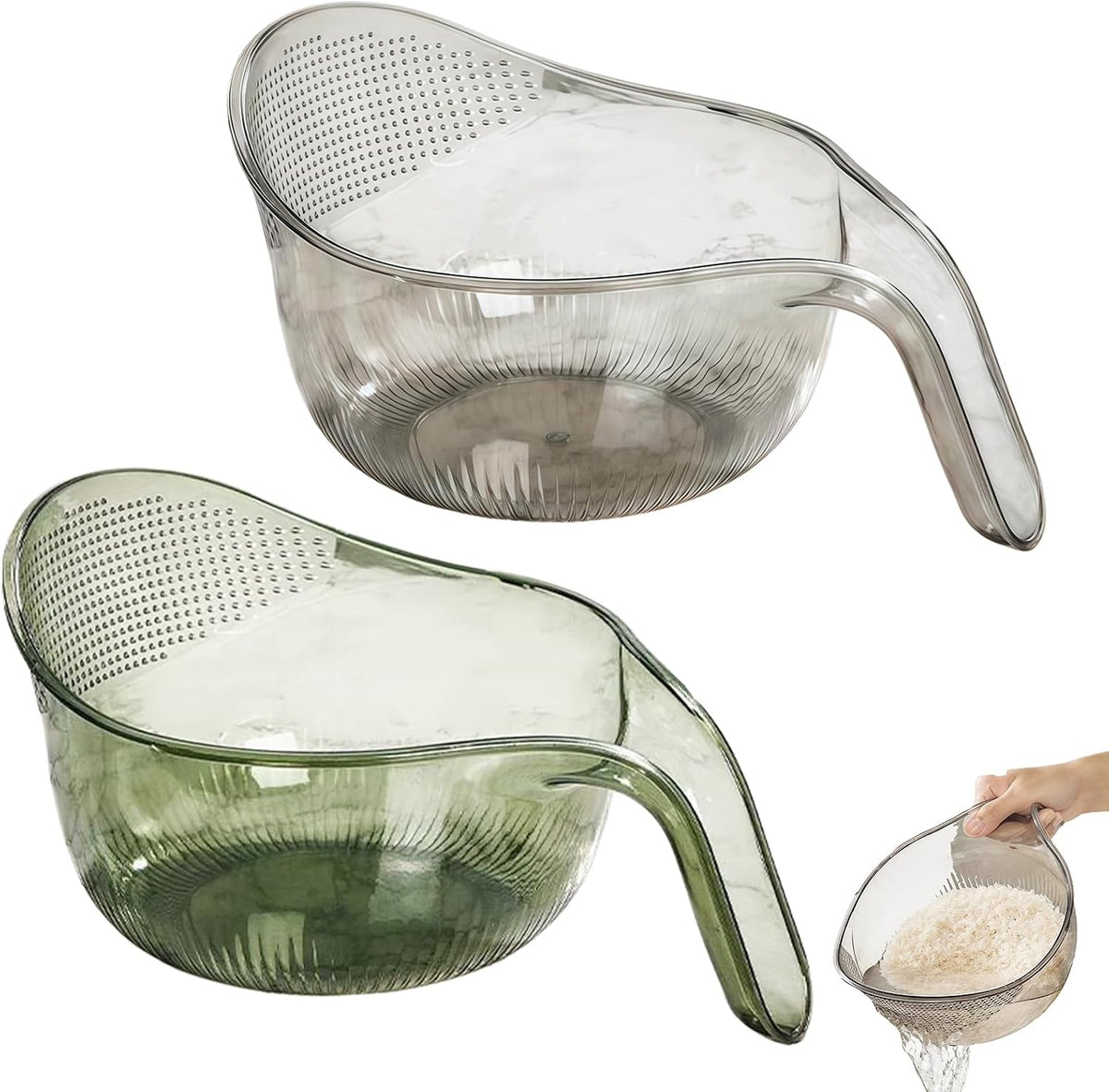 2027 New Aesthetic Multifunctional Rice Strainer with Handle (Gray+Green)