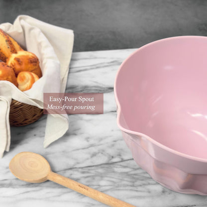 UP 4.3 Quart Latte Style Melamine Batter Bowl with Pour Spout and Handle, Professional Mixing Bowl with Non-Slip Base, Ideal for Pancake and Cake Batter, 11.5 x 8.75 Inch, Mint Blue
