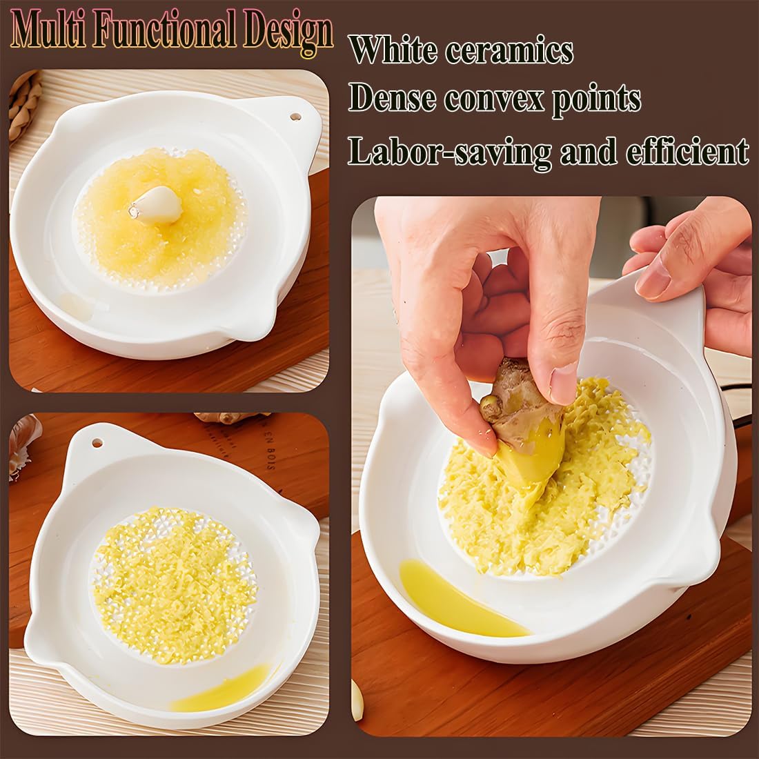 Ceramic Ginger Grater, Manual Kitchen Grinder Tool for Garlic, Fruit & Vegetable, Multipurpose Ginger Paste & Juice Maker, Easy-Clean Ginger Puree Grater for Kitchen