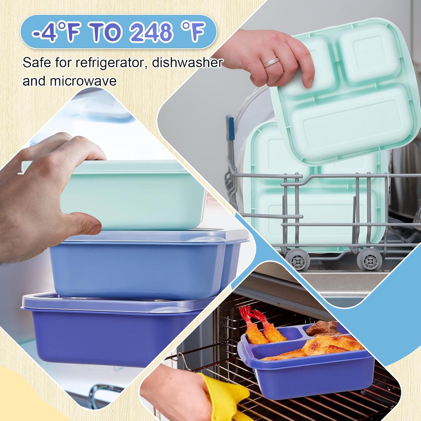 Honeydak 5 Pack Snack Containers 3 Compartment Bento Snack Boxes Divided Meal Prep Containers with Lids Reusable Adults Lunch Food Storage Box for School Work Travel(Elderberry)