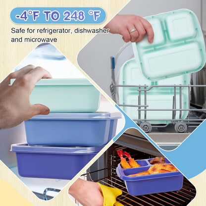 Honeydak 5 Pack Snack Containers 3 Compartment Bento Snack Boxes Divided Meal Prep Containers with Lids Reusable Adults Lunch Food Storage Box for School Work Travel(Elderberry)
