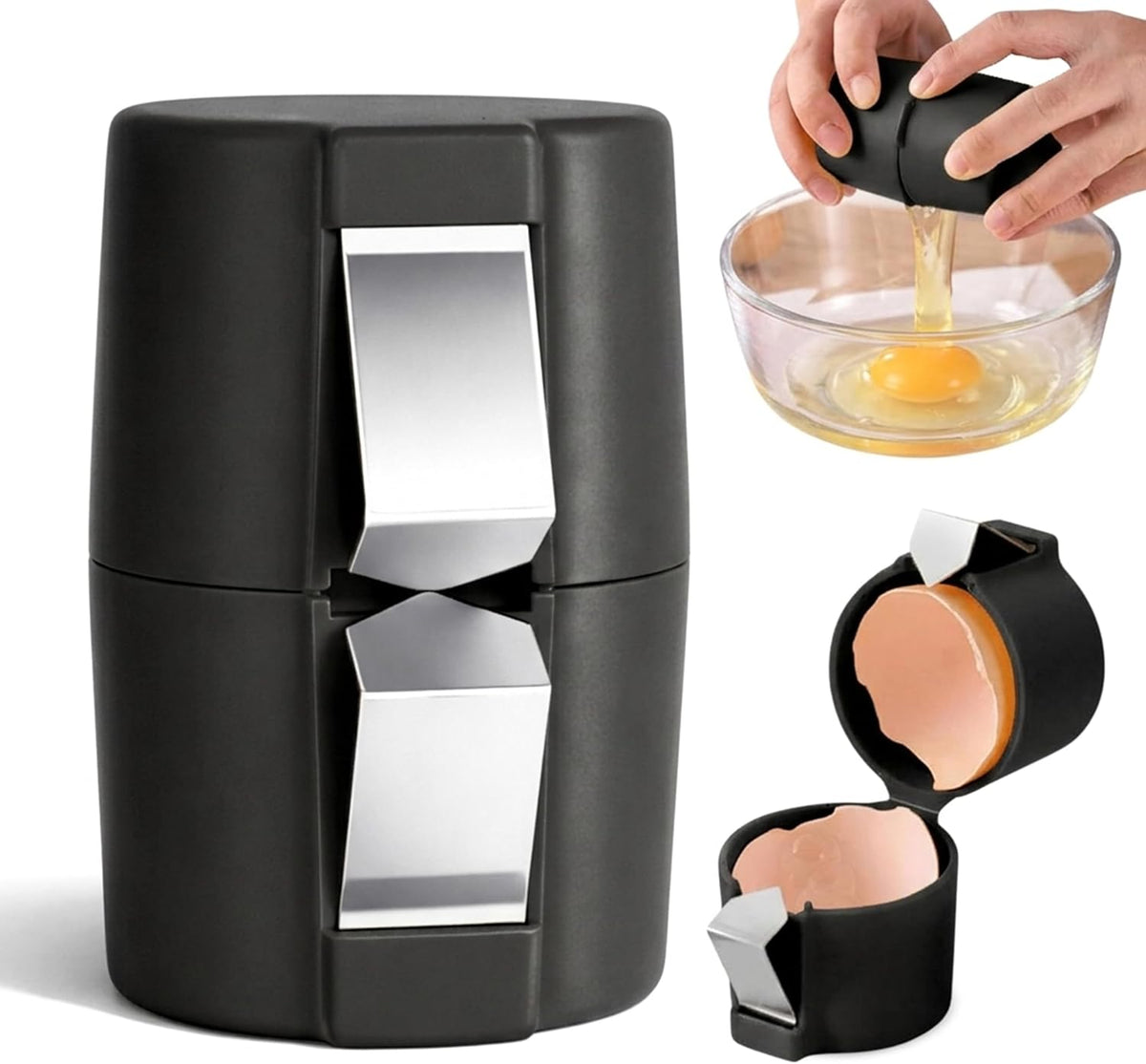 Egg Cracker & Egg Shell Opener Tool - Easy Egg Shell Cracker for Clean Shell Opening - Egg Opener & Kitchen Gadget for No Mess Breakfast & Meal Prep (Black)