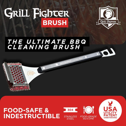 Grill Brush, Steel Bristle-Free BBQ Grill Cleaner with SteelCloth™ Stainless Steel Chainmail, Ergonomic Handle for Cast Iron, Stainless Steel & Porcelain-Coated Grates, 1 Pack