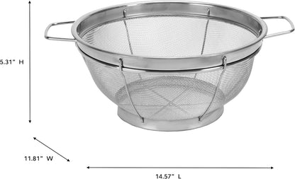 Kitchen Details Stainless Steel Fine Mesh Strainer 9 Inch | Large Wire Mesh Kitchen Sieve | Food Strainer Colander for Pasta Rice Quinoa