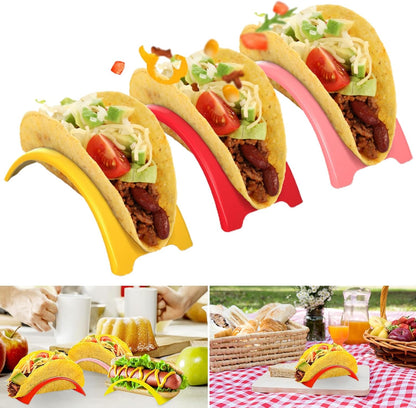 Taco Holder Stand, 6/12Pcs Taco Tray Plates Racks Stackable Colorful Taco Bar Serving Set, Fondue Pot for Burritos, Nachos, and Fajitas Yellow 6pcs