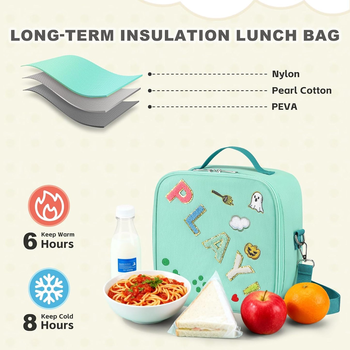 Kids Lunch Box for Kids Insulated Reusable Lunch Bag Tote Durable Children Leak-proof Lunchbox with Adjustable Shoulder Strap for School Daycare Travel Picnic (Navy - 3D Dinosaur)