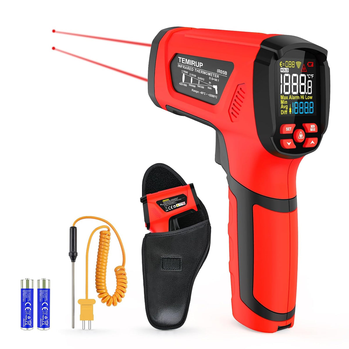 Infrared Thermometer Gun, Non Contact Digital Laser Thermometer Temperature Gun with Color LCD for Cooking, Home Repairs, Humidity Measurement, Adjustable Emissivity -58°F to 1472°F(-50~800°C)