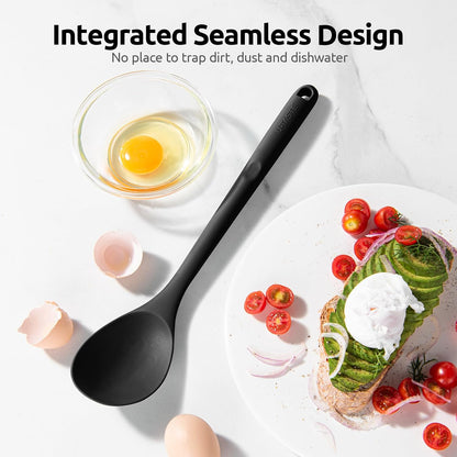 600ºF Heat Resistant Silicone Spoons: U-Taste 13.3in Solid & Slotted Kitchen Cooking Tool, Nonstick Long Rubber Utensil, Sturdy for Mixing, Serving, Stirring, Frying, Basting (Aqua Sky, 2PCS)