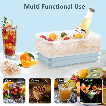 WIBIMEN Mini Ice Cube Trays, 0.55” Tiny Pebble Ice for Iced Coffee & Cocktails, Fast Chill, Easy Twist Release, Stackable with Lid & Storage Bin (2 Pack, Blue)