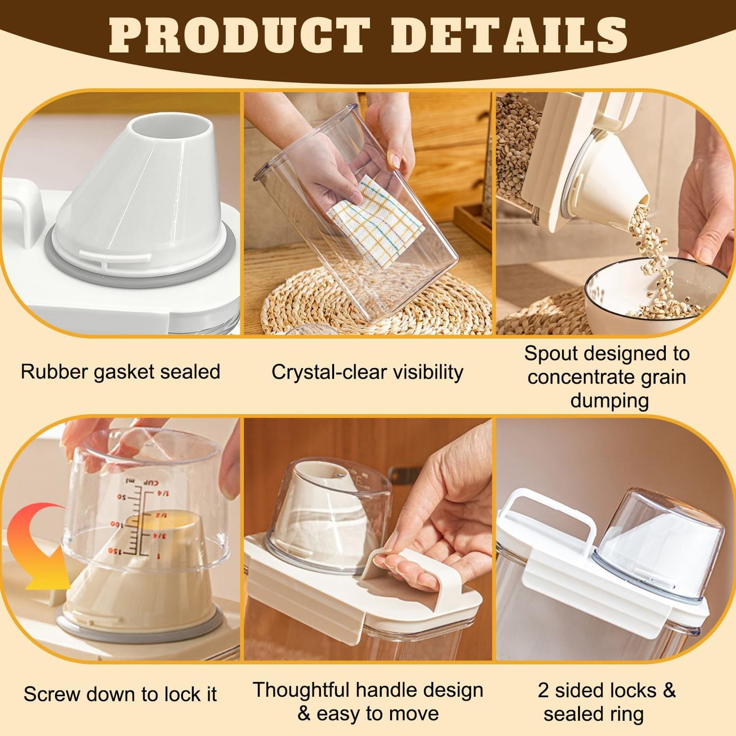 Upgraded Cereal Storage Container Set of 2 - 1600ML (54oz) Airtight Food Storage Organizer with Pour Spout & Measuring Cup for Rice, Flour, Sugar, Oatmeal, Pet Dog Cat Bird Food Dry Food Keep Fresh