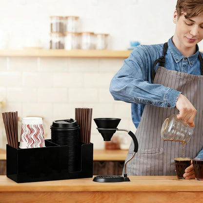 Coffee Cup Holder for Countertop, Acrylic Disposable Cup Organizer Clear Coffee Station Organizer for Cup Lid Stirrers Pod Coffee Bar Accessories
