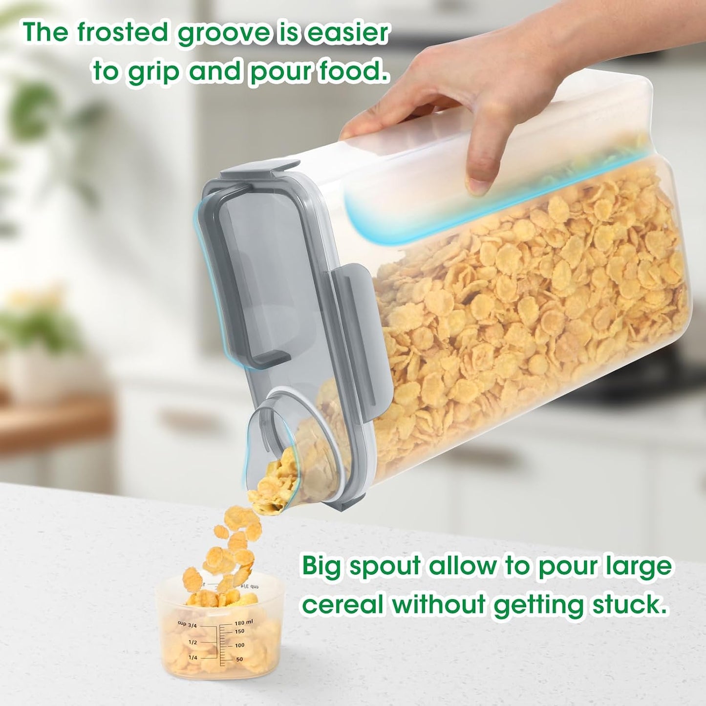 TBMax Rice Container 10 Lbs, Cereal Container Oatmeal Storage, Airtight Food Dispenser with Easy-pouring Spout & Handy Cup for Flour Grain Beans, Pet Dog Cat Bird Food Storage Container