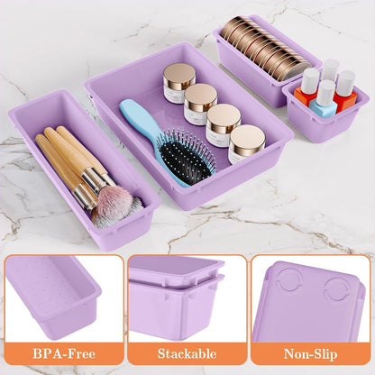 SpaceHacks 25 PCS Plastic Drawer Organizer Set, 4-Size Versatile Organizer Tool Trays & storage Bins for Makeup, Jewelry, and Gadgets in Bathroom, Bedroom and Office,Clear Black