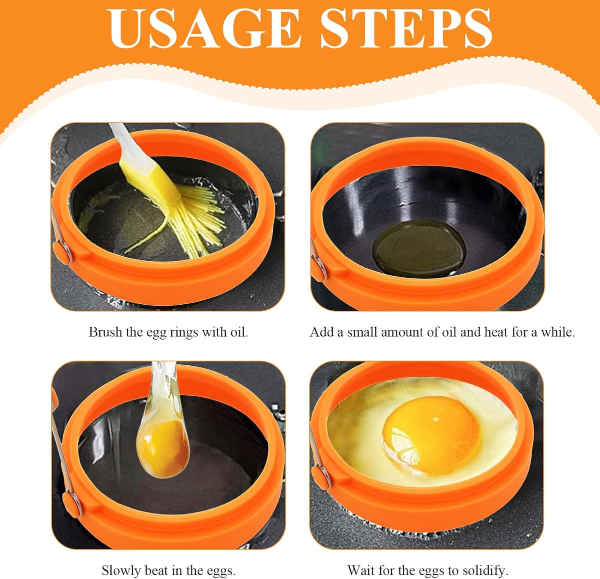 6 PCS Egg Ring, Silicone Egg Rings for Frying Eggs, Non-stick Mold for Griddle, for Making Fried Eggs or Pancakes