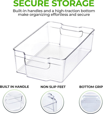 Zulay Kitchen 4 Pack Refrigerator Organizer Bins – Large Clear Fridge Storage Containers with Built-In Handles & Non-Slip Feet - Ideal Fridge Organizers, Kitchen Cabinets, Pantry Organization