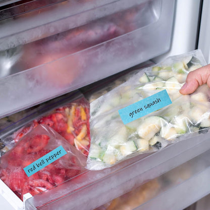 2 Kitchen Freezer Labeling Tapes with 1 Marker Pen, 0.47" x 54 yd Narrow Roll & 0.95" x 54 yd Wide Roll, Waterproof Low Temperature Freezer Marking Tape for Glass Bottle, Storage Container