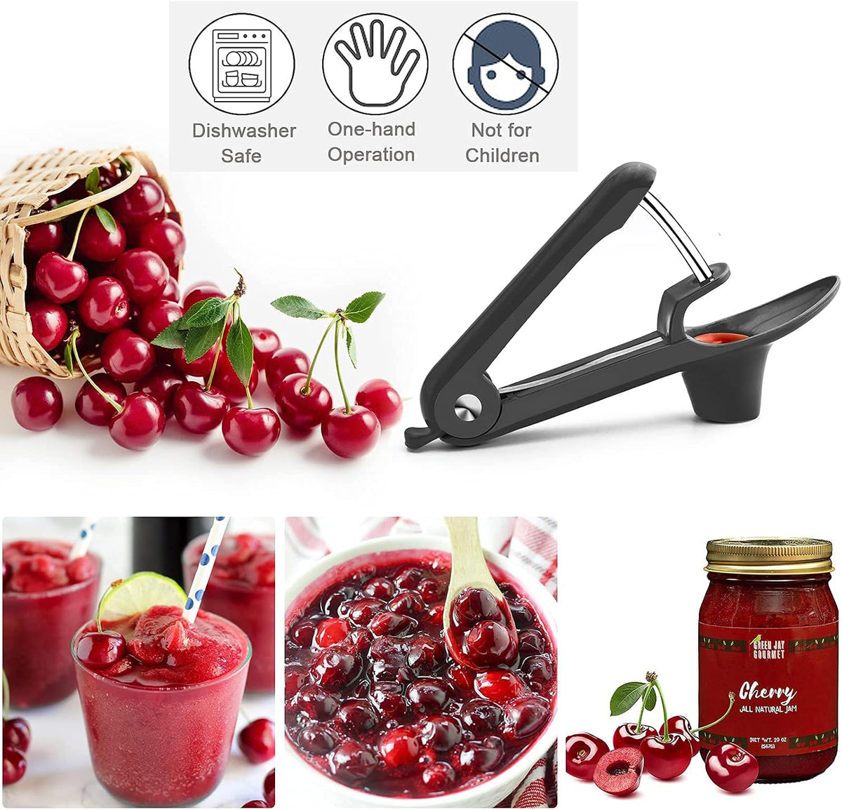 Cherry Pitter Tool,Cherry Pitter Cherry Stone Remover Tool for Making Cherry Jam Cherries Corer Pitter Tool，Cherry Pitter Olive Pitter with Space-Saving Lock Design, Black