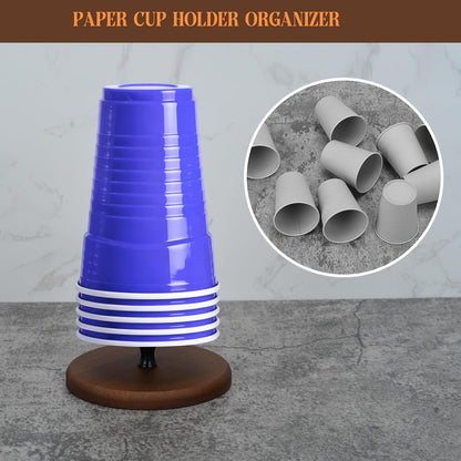 Paper Cup Dispenser and Lid Organizer, Double Compartment Storage Holder for 8oz Coffee Cups, Bathroom, Coffee Station (Brown 2)