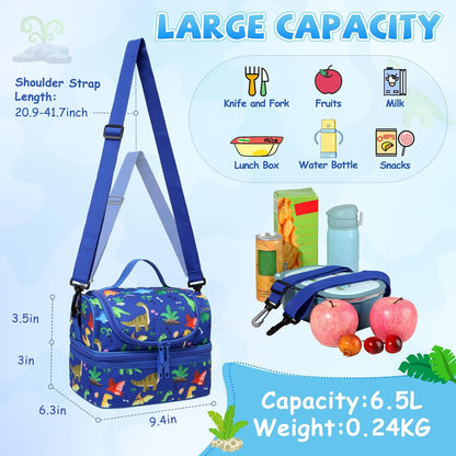Lunch Bag for Girls,ChaseChic Insulated Lightweight Lunch Boxes for Kids Boys Dual Compartment Lunch Organizer Leak-Proof Cooler Bag with Detachable Adjustable Shoulder Strap,Purple Butterflies
