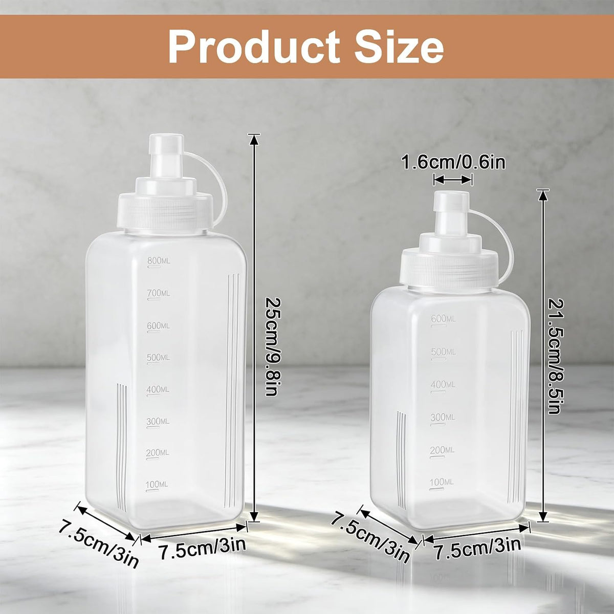 2Pcs Salad Dressing Dispenser 27Oz 20Oz Condiment Squeeze Bottles for Sauce