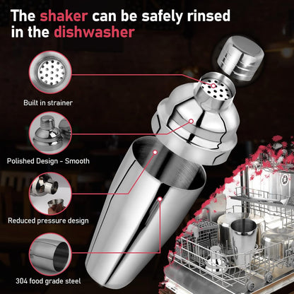 24oz Cocktail Shaker Set Martini Shaker Set Bartender Set with Margarita Mixer Drink Shaker, Measuring Jigger and Mixing Spoon - Professional 18/8 Stainless Steel Bar Tools for Mixed Drinks