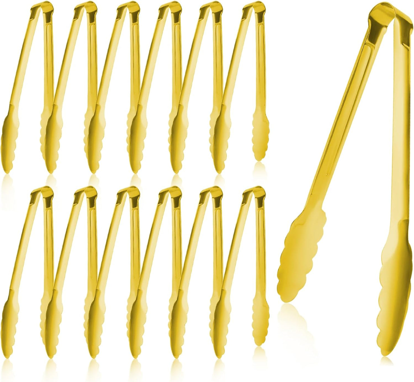 12 Pieces Buffet Tongs 7'' Serving Tongs Heavy Duty Stainless steel Kitchen and BBQ Utility Tong (Silver, 7inch)