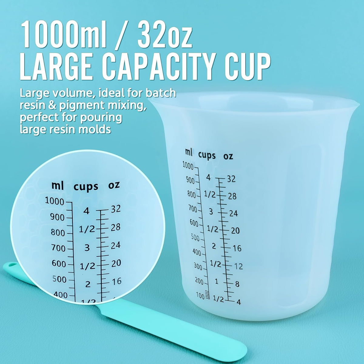 Silicone Resin Mixing Measuring Cups for Resin Supplies, 600ml/20oz Bowl, 250 & 100ml Thickened Reusable Silicone Cups for Epoxy Mixing, with Stir Sticks and Pipettes, Jewelry Making