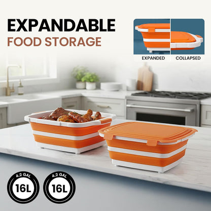 BBQ Prep Tub 2 Pack (8L+8L) - Multifunctional Collapsible Camping Cutting Board with Upgraded Locking Lid, Meal Prep Meat Storage Container Perfect for Grilling, Outdoor Cooking (Large x 2)