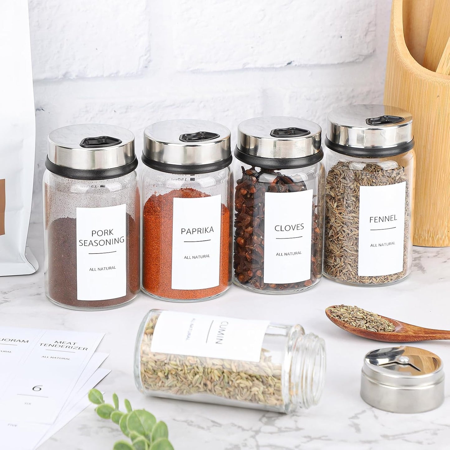 Segarty Food Label Stickers, 300 Pcs Blank Expiration Date Stickers to Write On, with 1 Black Pen, Waterproof Removable Freezer Labels for Glass Spice Jars, Canister, Food Container