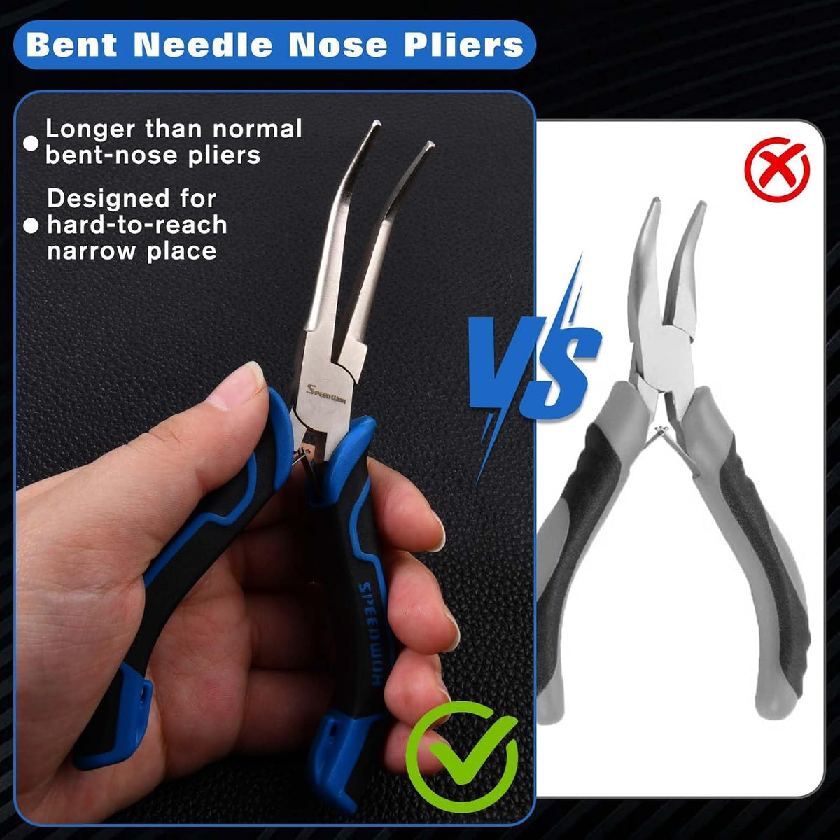 SPEEDWOX Long Reach Bent Needle Nose Pliers With Smooth Jaw Angled Needle Nose Pliers For Jewelry Making Fish Bone Pliers Tweezers Bent Chain Nose Pliers For Wire Bending And Small Object Gripping