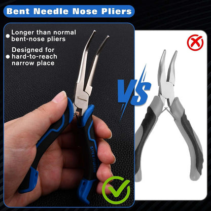 SPEEDWOX Long Reach Bent Needle Nose Pliers With Smooth Jaw Angled Needle Nose Pliers For Jewelry Making Fish Bone Pliers Tweezers Bent Chain Nose Pliers For Wire Bending And Small Object Gripping