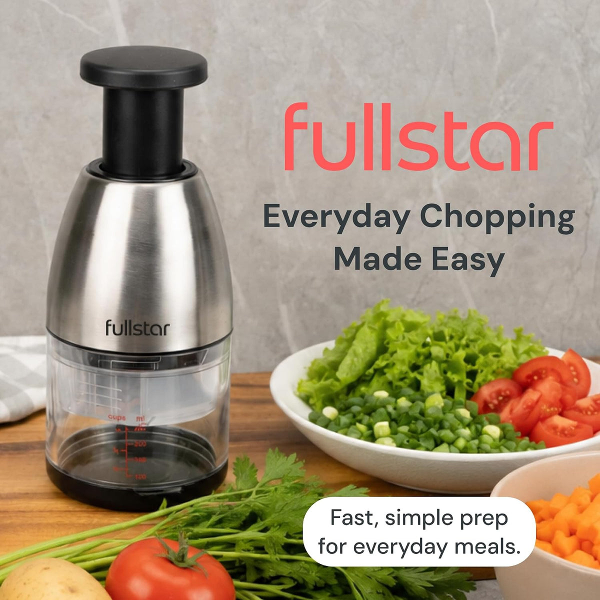 Fullstar Hand Chopper, Manual Vegetable & Onion Chopper, 1 Cup Container