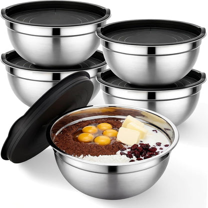 Beasea Stainless Steel Mixing Bowls, 5 Pack 1.5 QT Stackable Nesting Mixing Bowls with Airtight Lids, Metal Bowl with Lid for Baking, Meal Prepping, Salad, Serving, Food Storing