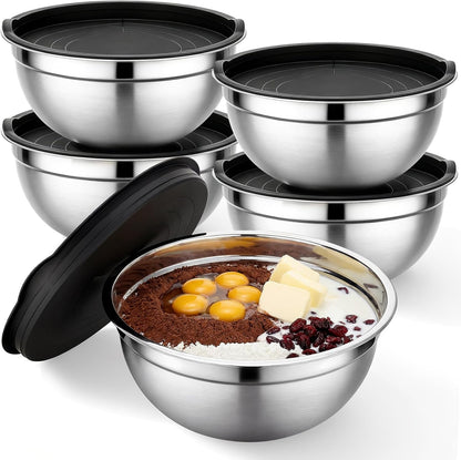 Beasea Stainless Steel Mixing Bowls, 5 Pack 1.5 QT Stackable Nesting Mixing Bowls with Airtight Lids, Metal Bowl with Lid for Baking, Meal Prepping, Salad, Serving, Food Storing