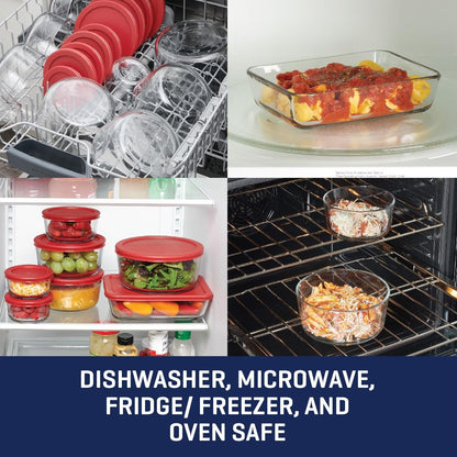 Anchor Hocking 12 Piece Glass Storage Containers with Lids (6 Glass Food Storage Containers & 6 Navy Blue SnugFit Lids)