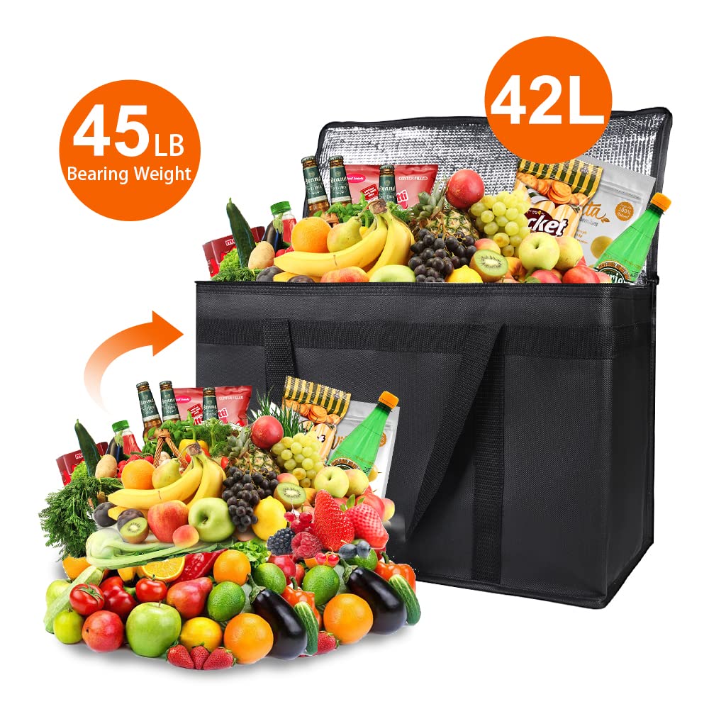 Bodaon Insulated Food Delivery Bag, XXXL Pizza Delivery Bags for Hot and Cold Food, Commercial, Large Capacity Reusable Warming Bag, Catering Cooler Bag for Rideshare, Warmers for Parties (Black, 1Pk)