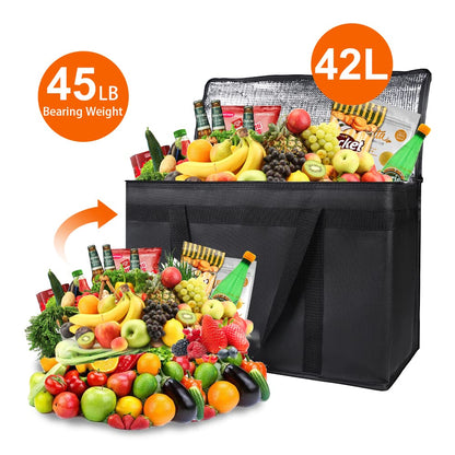 Bodaon Insulated Food Delivery Bag, XXXL Pizza Delivery Bags for Hot and Cold Food, Commercial, Large Capacity Reusable Warming Bag, Catering Cooler Bag for Rideshare, Warmers for Parties (Black, 1Pk)