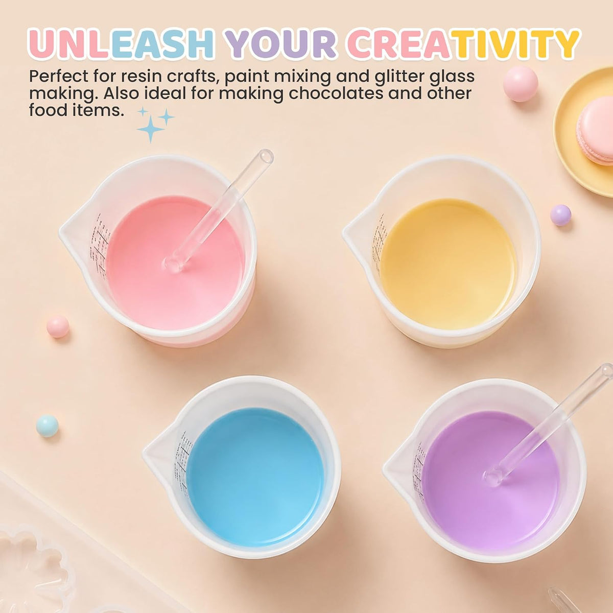 Silicone Resin Mixing Measuring Cups for Resin Supplies, 600ml/20oz Bowl, 250 & 100ml Thickened Reusable Silicone Cups for Epoxy Mixing, with Stir Sticks and Pipettes, Jewelry Making