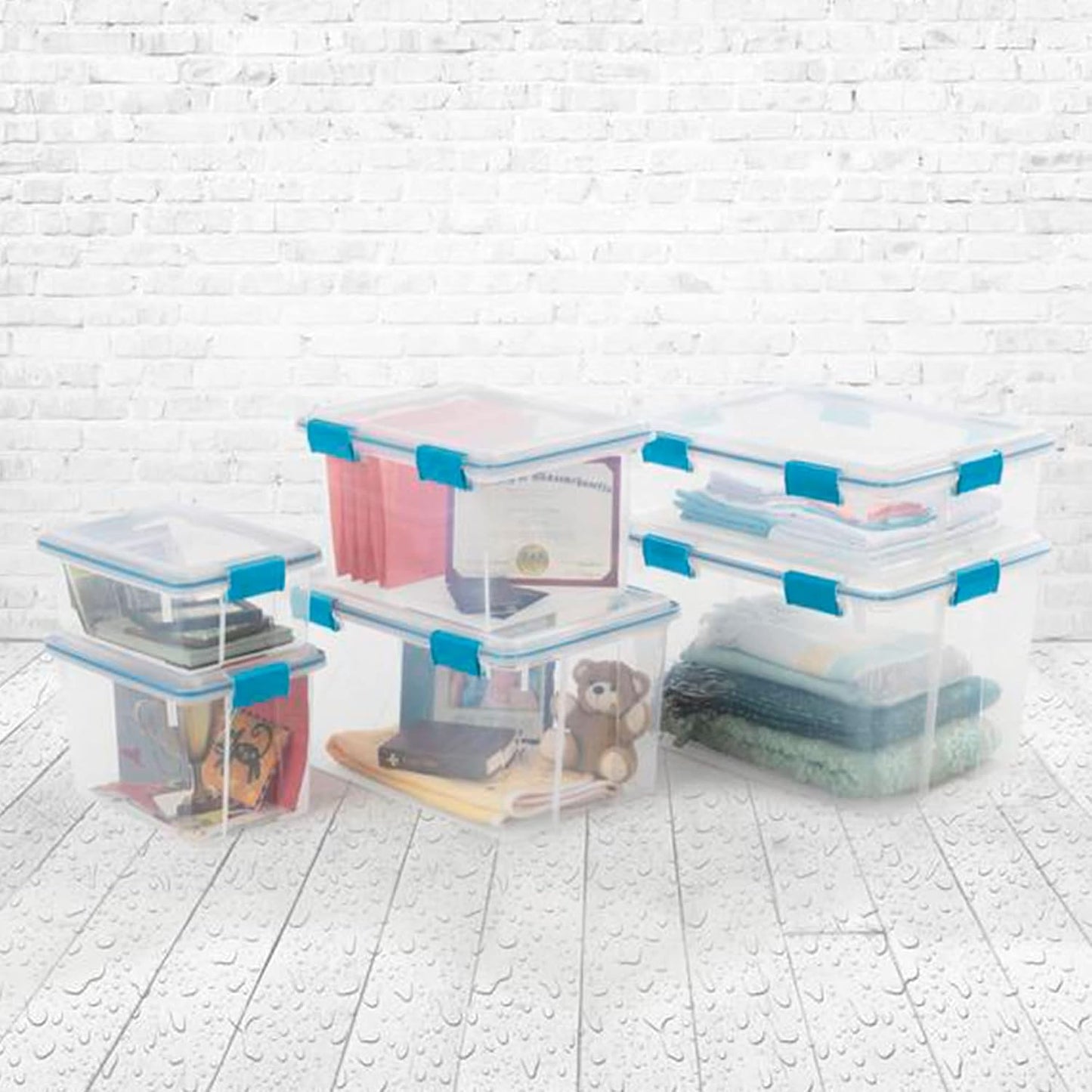 Sterilite 80 Qt Gasket Box, Stackable Storage Bin with Latching Lid and Tight Seal, Plastic Container to Organize Basement, Clear Base and Lid, 1-Pack