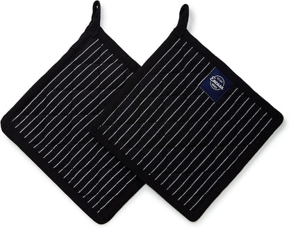 Encasa XO Pot Holders, Quilted Kitchen Hot Pads 8"x8" Black