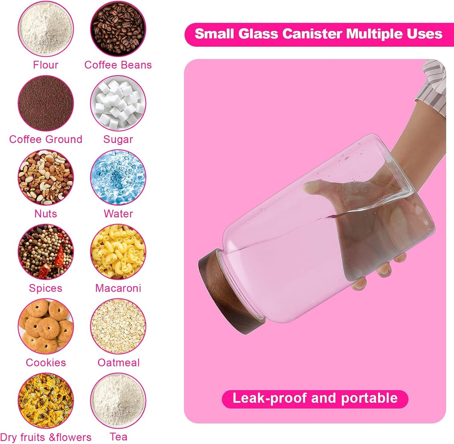 6 pc Glass Spice jars Glass Jars with Screw Lid 5 oz Acacia Wood Glass Herb Sugar Coffee Bean Ground Container Food Storage Canister for Candy Pantry Tea Seasoning Meal Prep Snack (6*150ml(5oz))