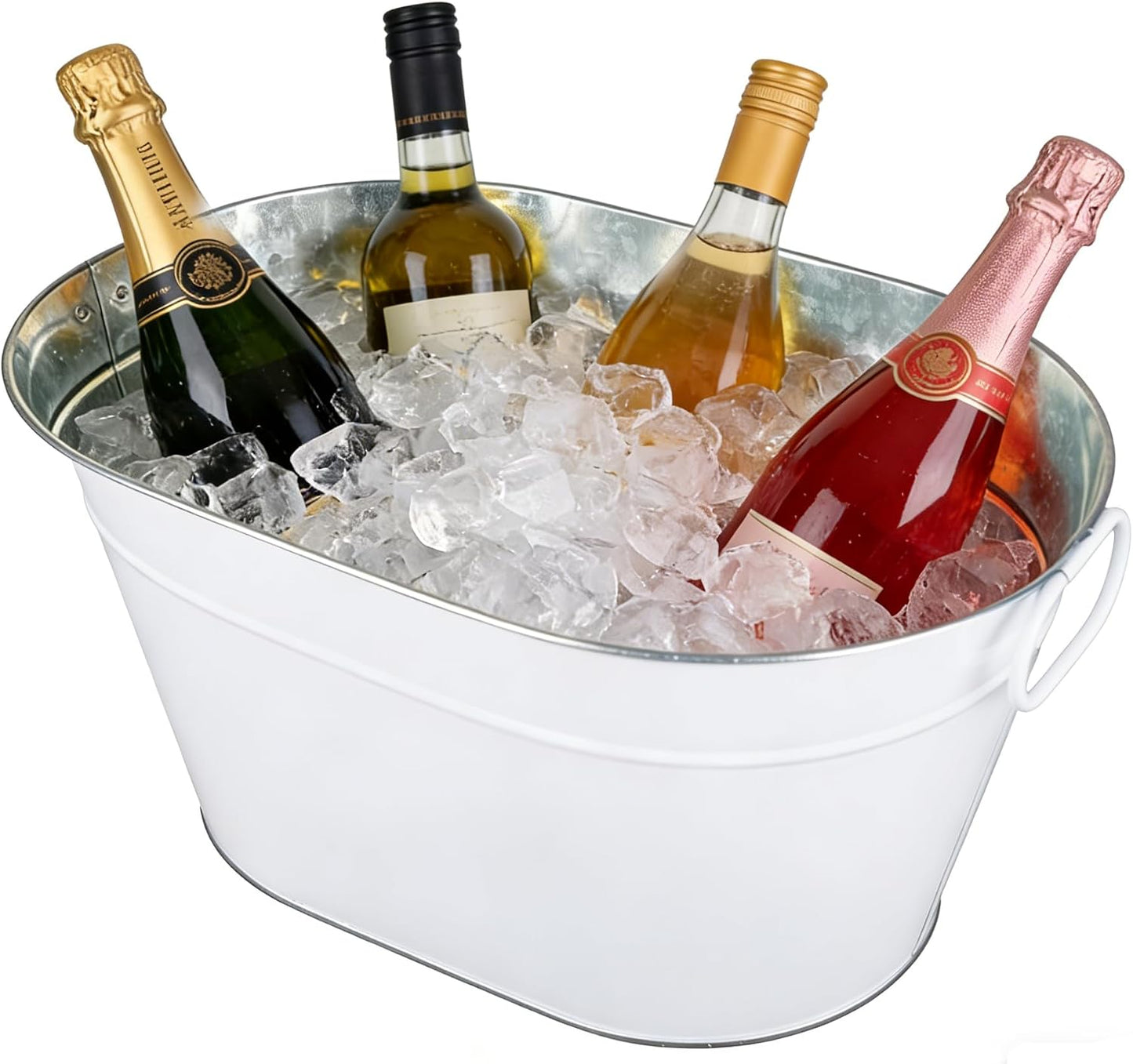Ice Bucket for Parties Galvanized Beverage Tub, Drink Buckets Galvanized Bucket with Handles for Wine Beer Champagne Cocktails for Catering Bars (Silver-1PC)