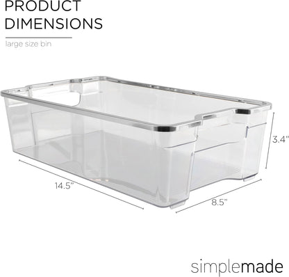 SIMPLEMADE Clear Refrigerator Organizer Bins - Clear Bins for Fridge, Containers for Fridge and Freezer, Multipurpose Storage for Kitchen, Office, Bathroom, Pack of 3 (Design 2)