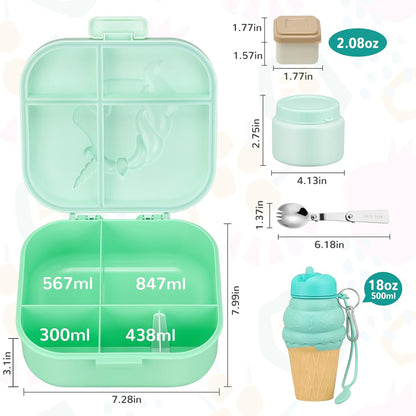 Lunch Box Kids, Leak Proof 5 Compartment Bento Box for Kids, 13oz Thermo for Hot Food Kids Lunch Box,Hot Lunch Box for School Travel
