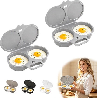 Dual Cavity Microwave Egg Poacher with Lid and Handle, Dark Gray