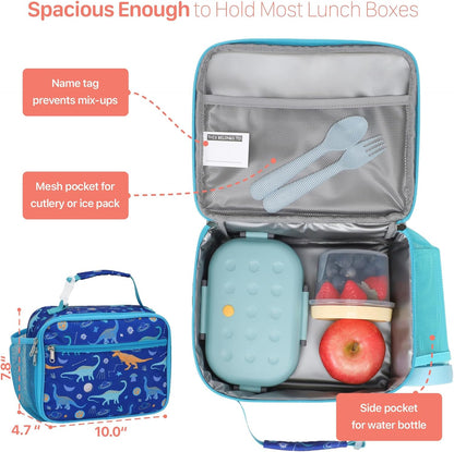 Kids Lunch Bag Boys - Insulated Kids Lunch Box Reusable Lunchbox with Water Bottle Holder Toddler Lunch Tote Bag for School Daycare, Black Dino Fossil