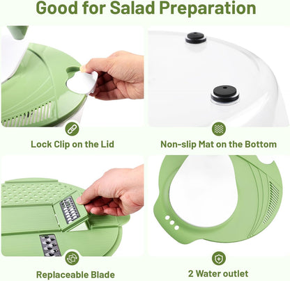 Salad Spinner, 5.3 QT Lettuce Spinner with Strainer & 4 Blades, Green