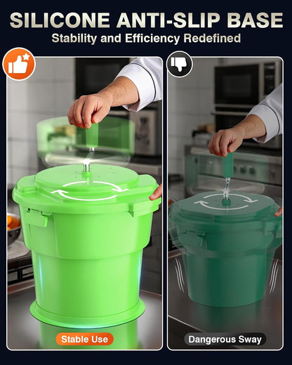 WantJoin Commercial Salad Spinner - [6 Gallon Salad Dryer] w/Silicone [Anti-slip Mat] & [Draining Hose], 24Qt Manual Salad Spinner for up to 7 Heads of Lettuce Spinner Large for Catering, Orange