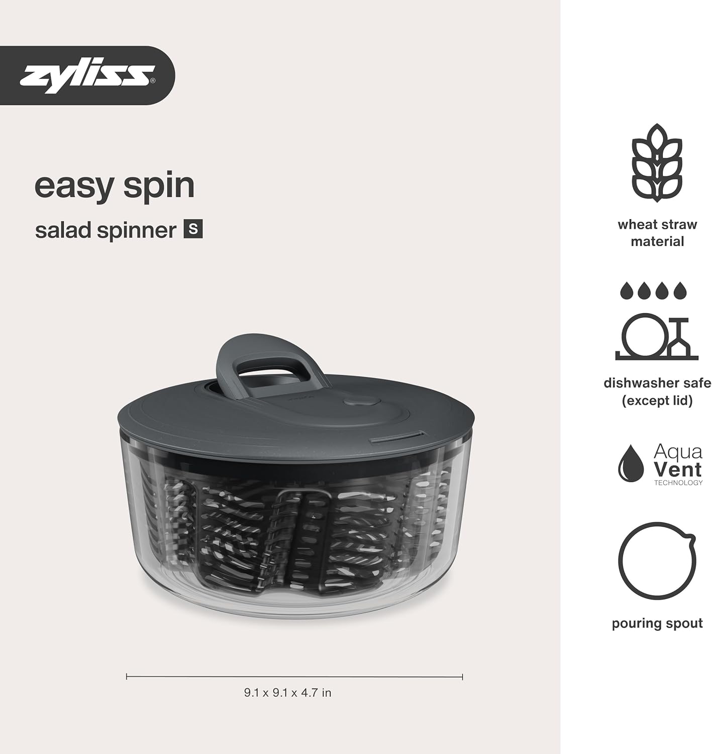 Zyliss Swift Dry Salad Spinner - Fruit Cleaner & Lettuce Spinner with Push Pump - Non-Slip Bowl - Dishwasher Safe - Large