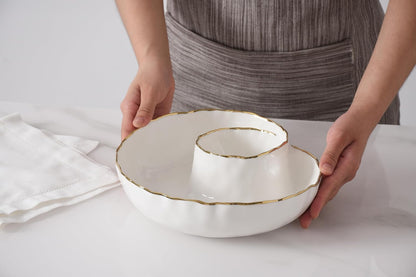 Pampa Bay Portofino Plata, Round Chip & Dip, 9.5” D x 2.75" (White and Gold)